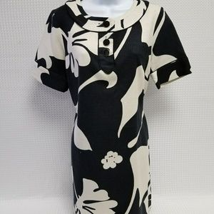 Banana Republic Cream Black Floral Print Dress